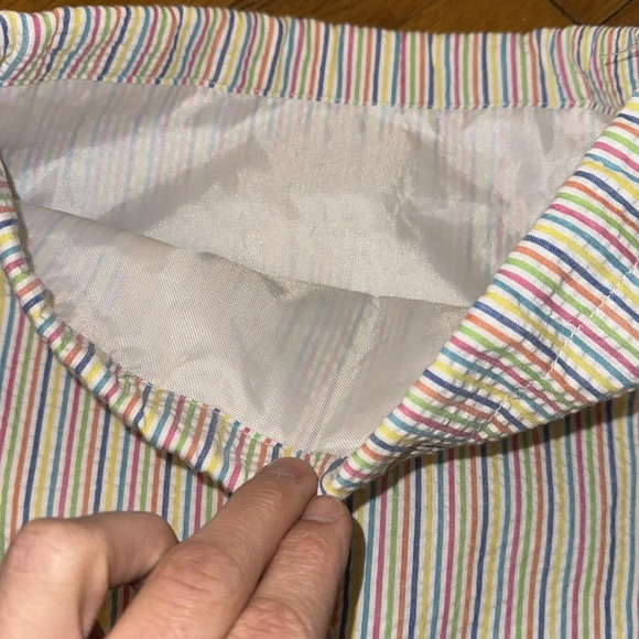 Seersucker sling drawstring backpack travel bag multicolor colorful stripes - Picture 5 of 8